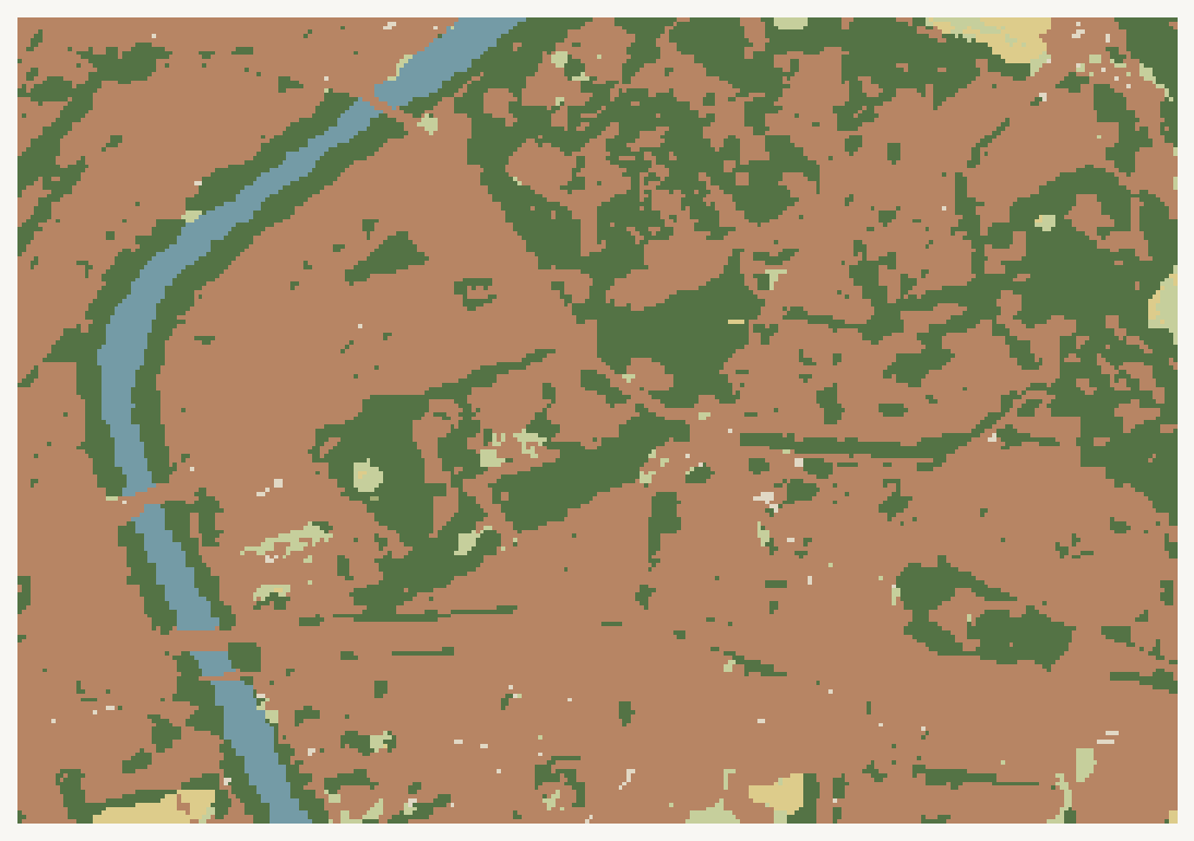 How are buildings and vegetation distributed?